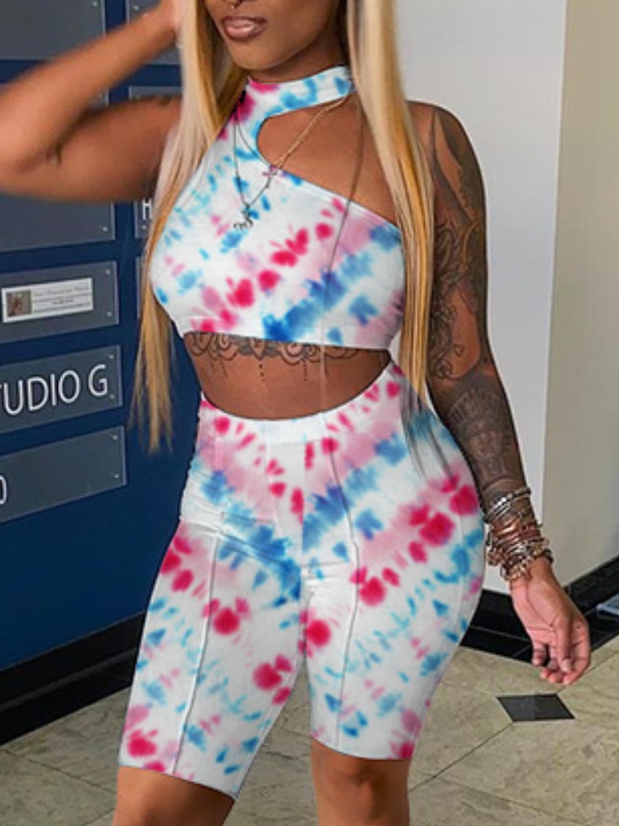 

LW Street One Shoulder Tie Dye Blue Two Piece Shorts Set