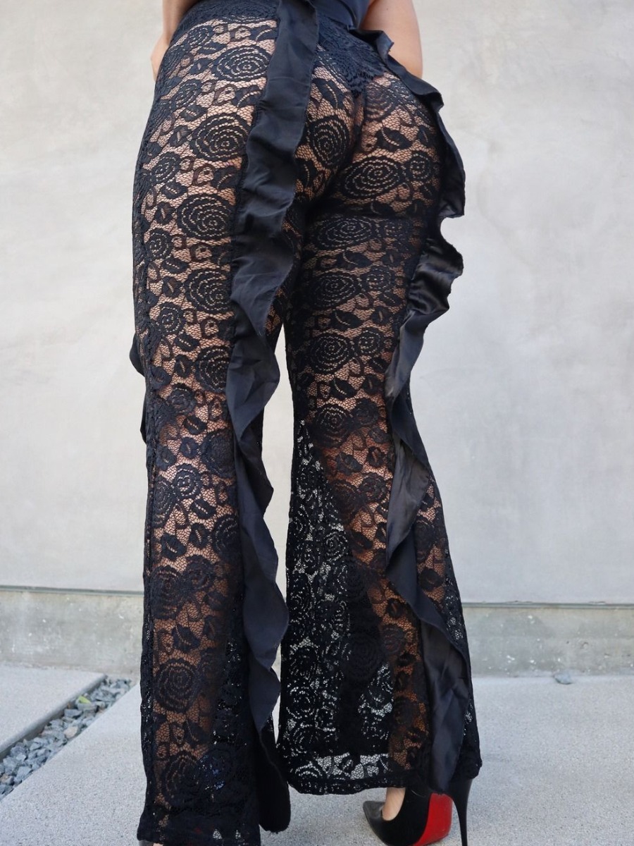 

Lovely Sexy See-through Flounce Design Black Pants
