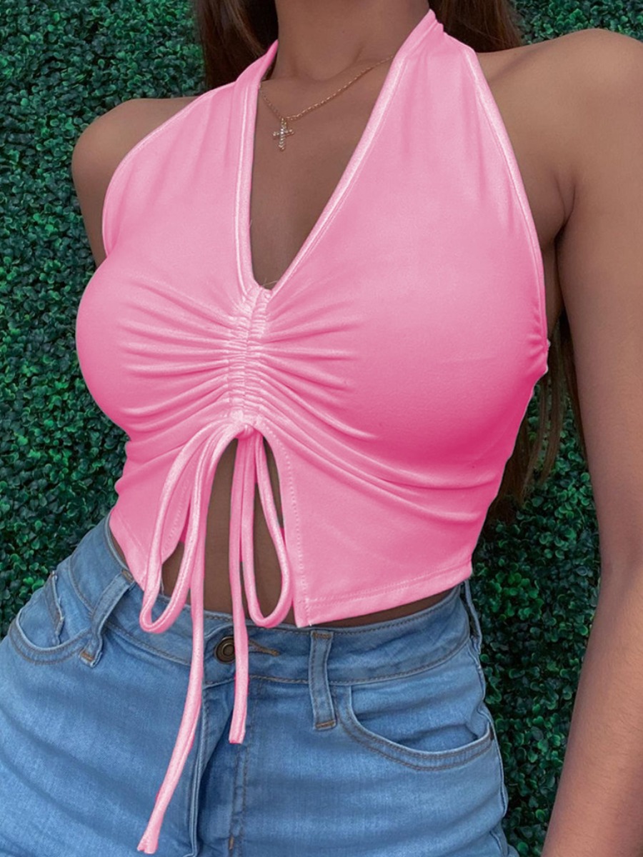 

Lovely Sexy Backless Drawstring Pink Camisole