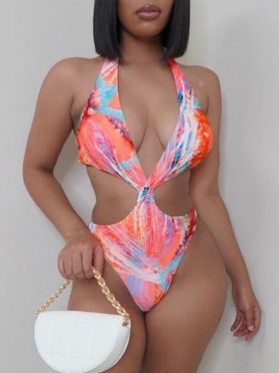 

Lovely Boho Tie-dye Hollow-out Red One-piece Swimsuit