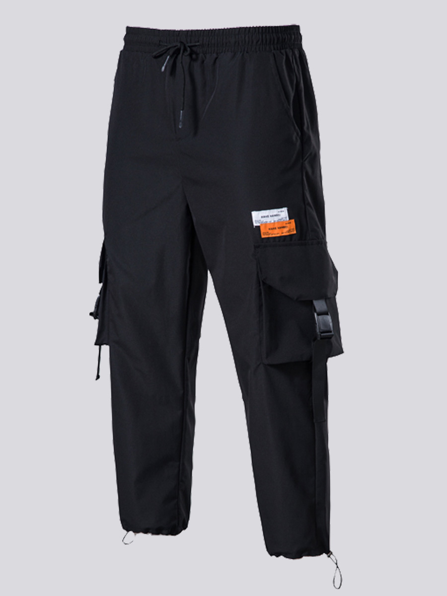 

Lovely Men Street Side Pocket Buckle Design Black Pants