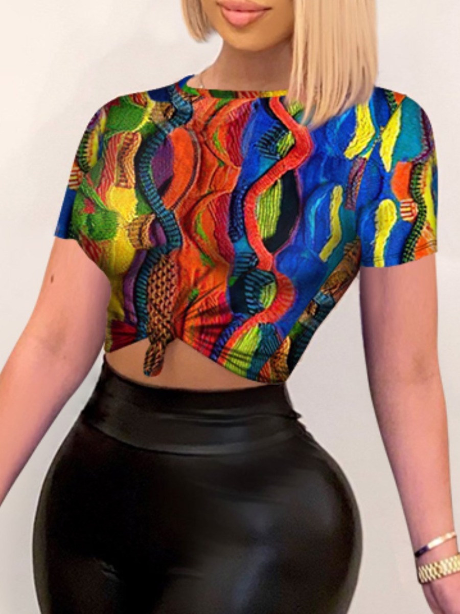 

LW Casual O Neck Print Patchwork Multicolor T-shirt, Multi