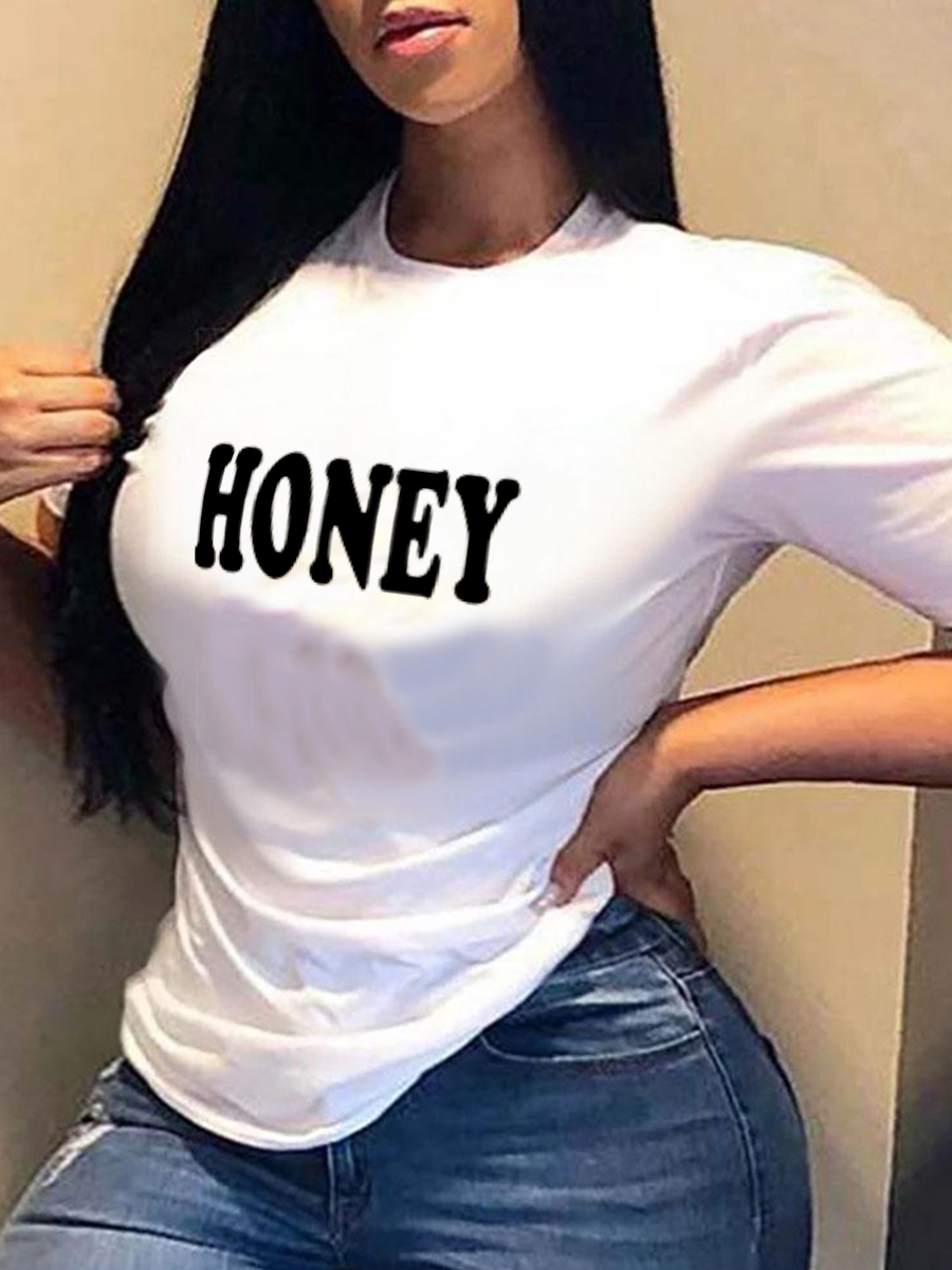 

Lovely Casual O Neck Letter Print White T-shirt