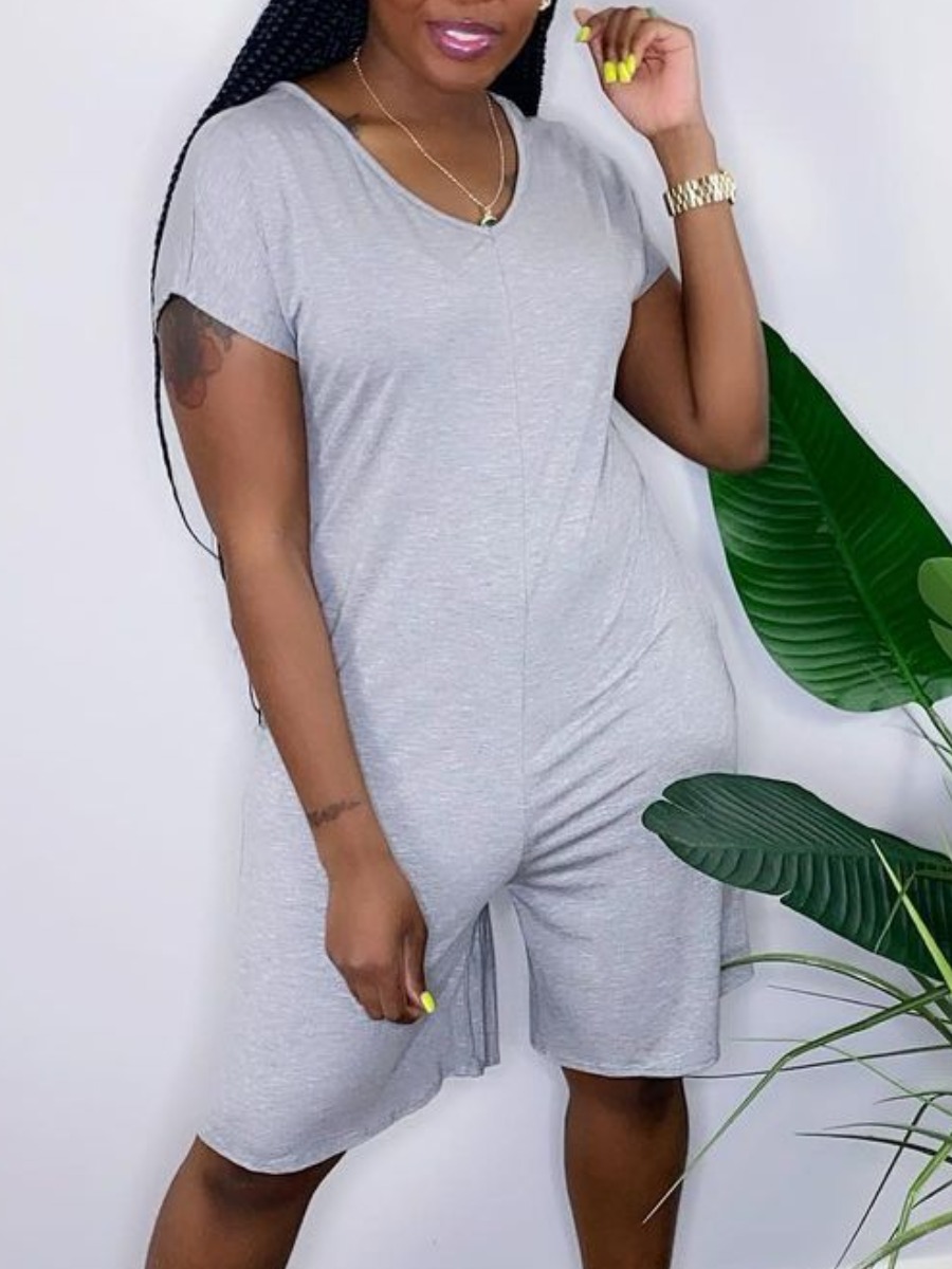

Lovely Casual V Neck Elastic Grey One-piece Romper