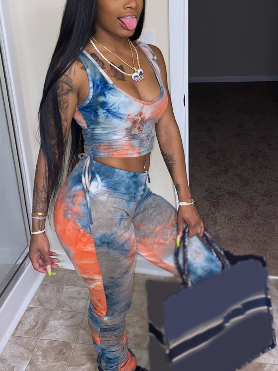 

Lovely Plus Size Street Tie-dye Fold Design Multicolor Two-piece Pants Set, Multi