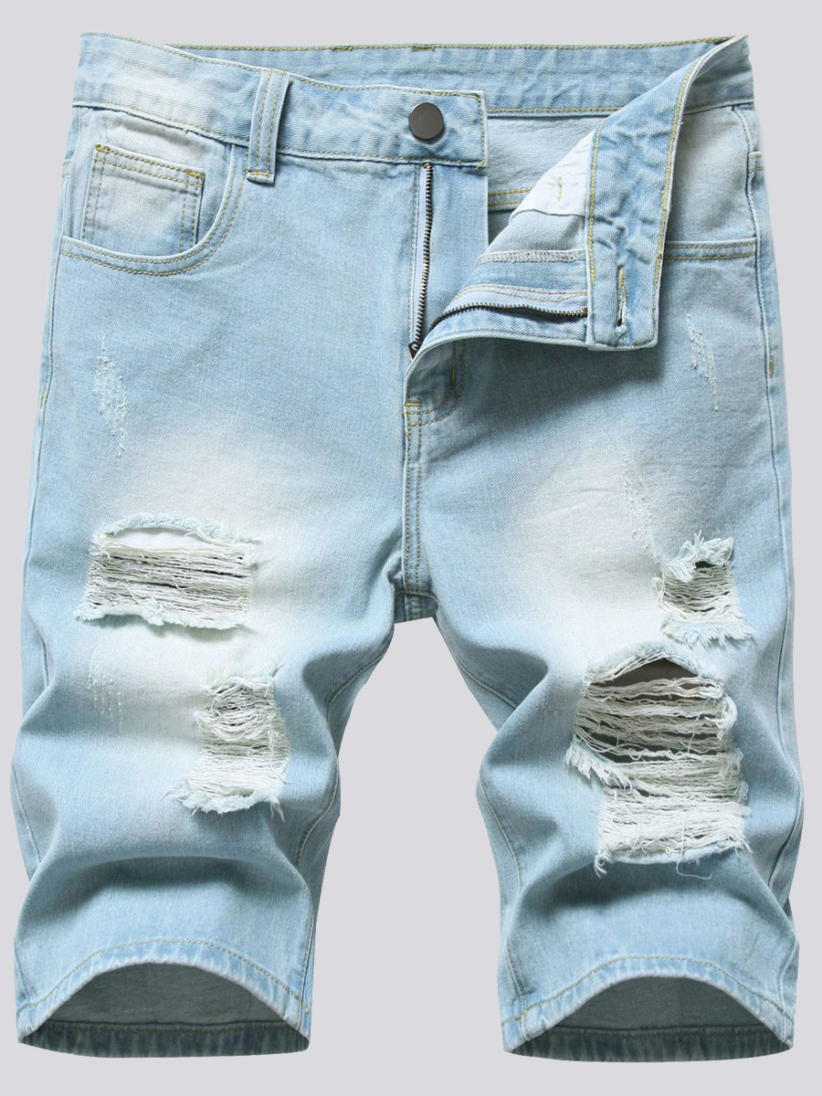 

LW Men Casual Mid Waist Ripped Baby Blue Denim Shorts