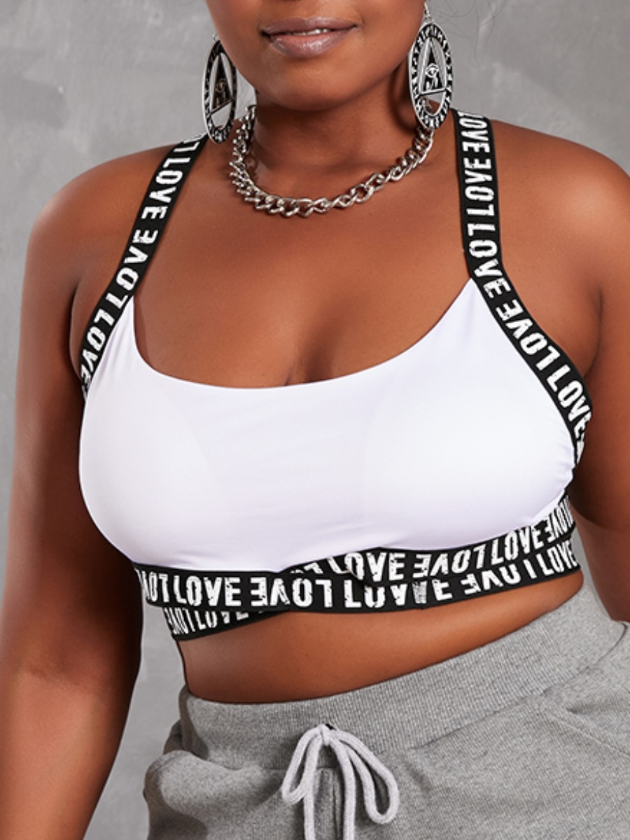 

LW Sporty Letter Print Cross Strap White Camisole