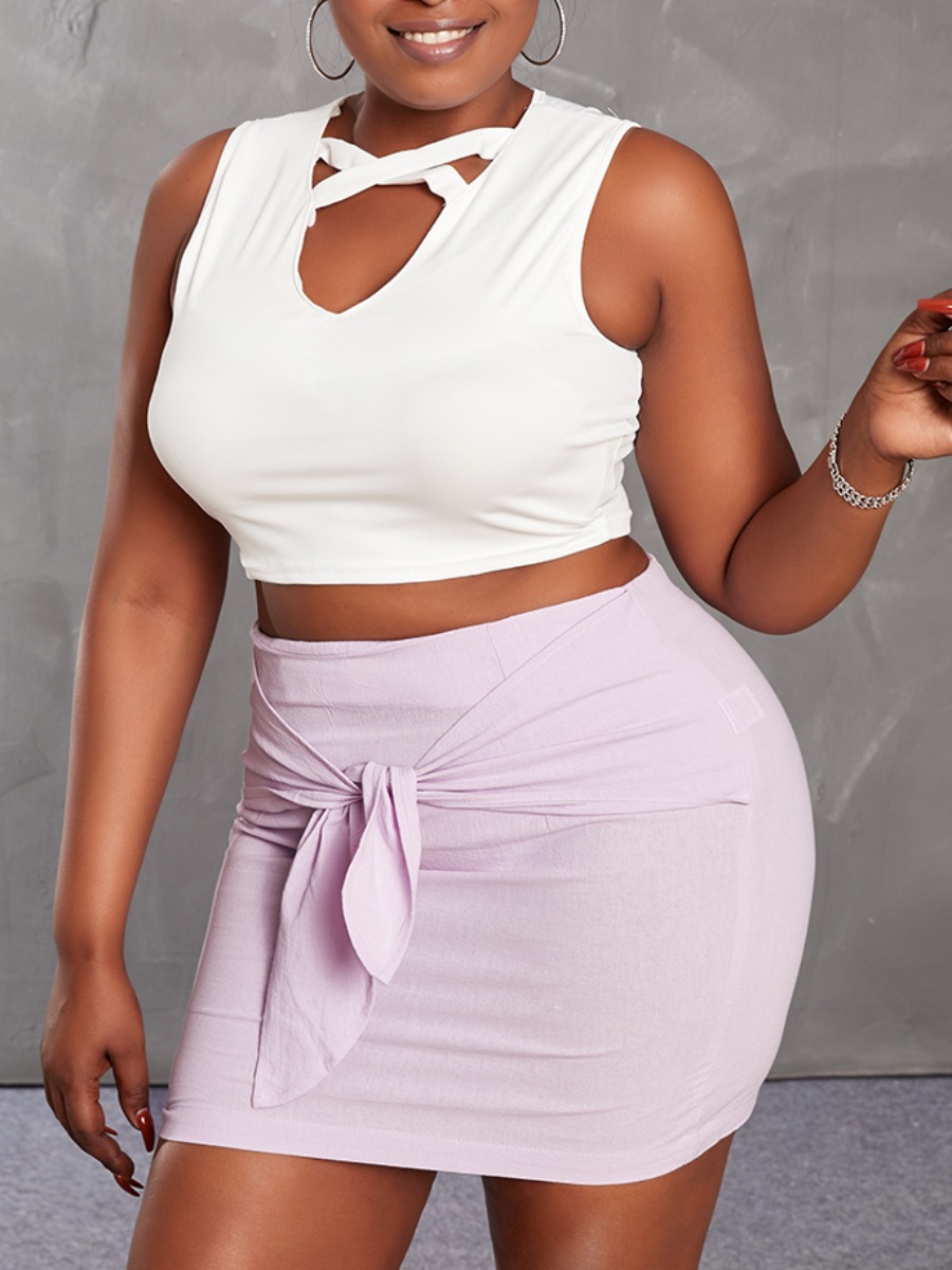 

Lovely Sweet Bandage Design SkinnyLight Purple Mini Skirt, Light purple