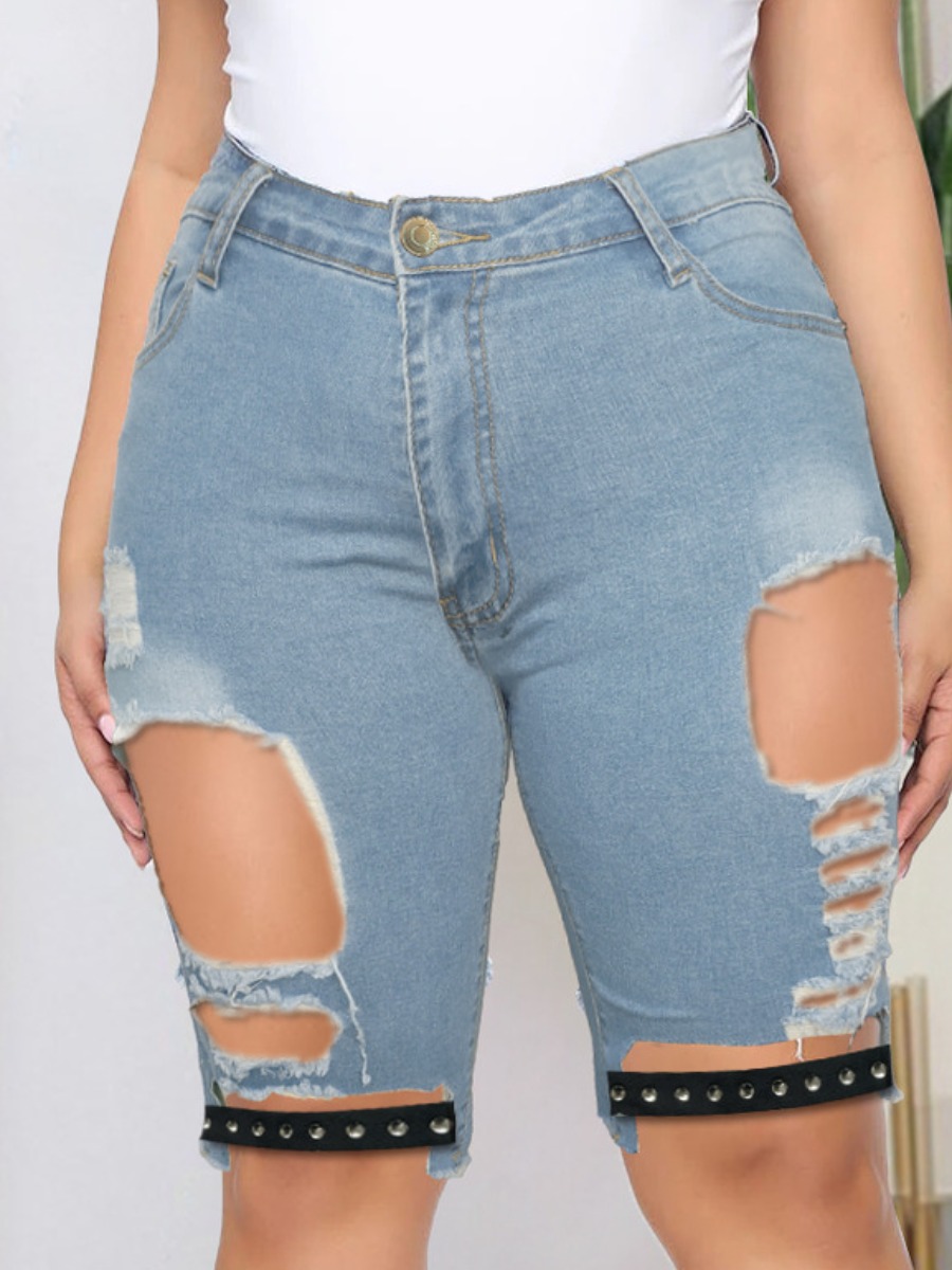 

Lovely Street High-waisted Ripped Baby Blue Denim Shorts