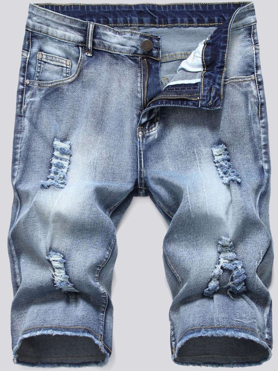 

Lovely Men Casual Mid Waist Ripped Blue Denim Shorts