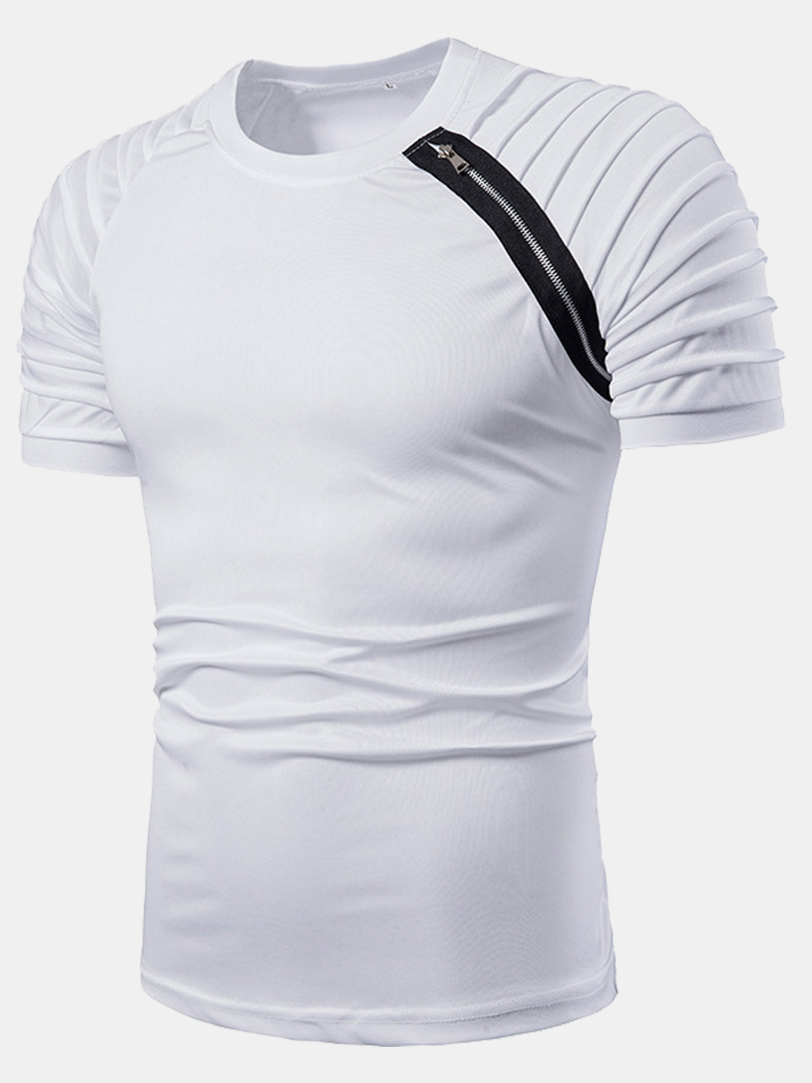 

Lovely Men Casual O Neck Zipper Design White T-shirt