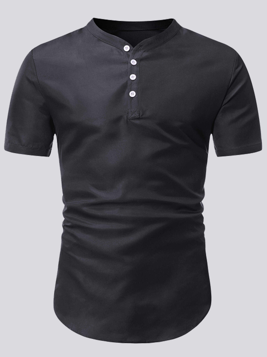

Lovely Men Street Mandarin Collar Button Design Black Shirt