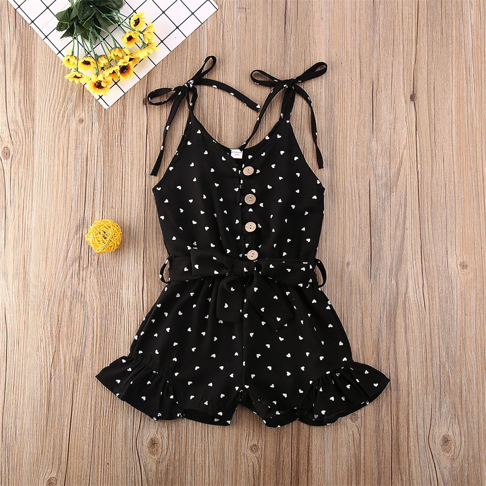 

Lovely Girl Street Dot Print Bow-tie Bandage Design Black One-piece Romper