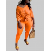 Lovely Plus Size Leisure V Neck Basic Croci  Pants