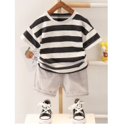 Lovely Boy Casual O Neck Striped Black And White T