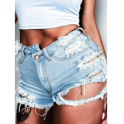 LW Casual Mid Waist Ripped Baby Blue Denim Shorts