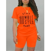 LW Round Neck Letter Print Shorts Set