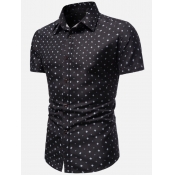 LW Men Casual Star Print Black Shirt