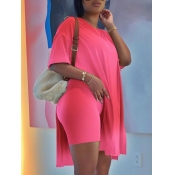 LW Casual Dropped Shoulder Split Pink Two Piece Sh