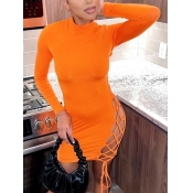 LW SXY Bandage Hollow-out Design Orange Mini Dress