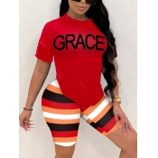 LW Grace Letter Print Striped Shorts Set