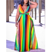 LW Plus Size Rainbow Striped High Split Dress