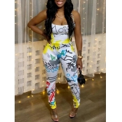 LW Street Graffiti Print Backless White One-piece 