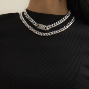 LW Casual Hollow-out Silver Double-layer Necklace