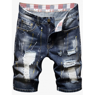 

LW Men Street Mid Waist Ripped Blue Denim Shorts