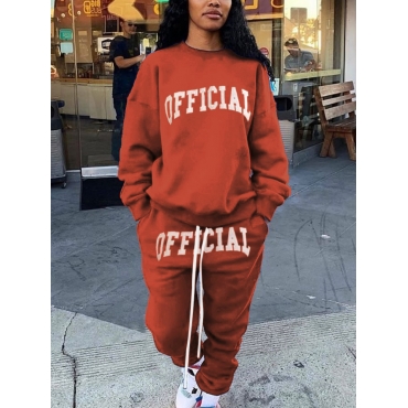 

LW Letter Print Oversized Tracksuit Set, Brown