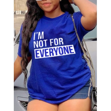 

LW Plus Size Casual O Neck Letter Print Blue T-shirt, Royalblue