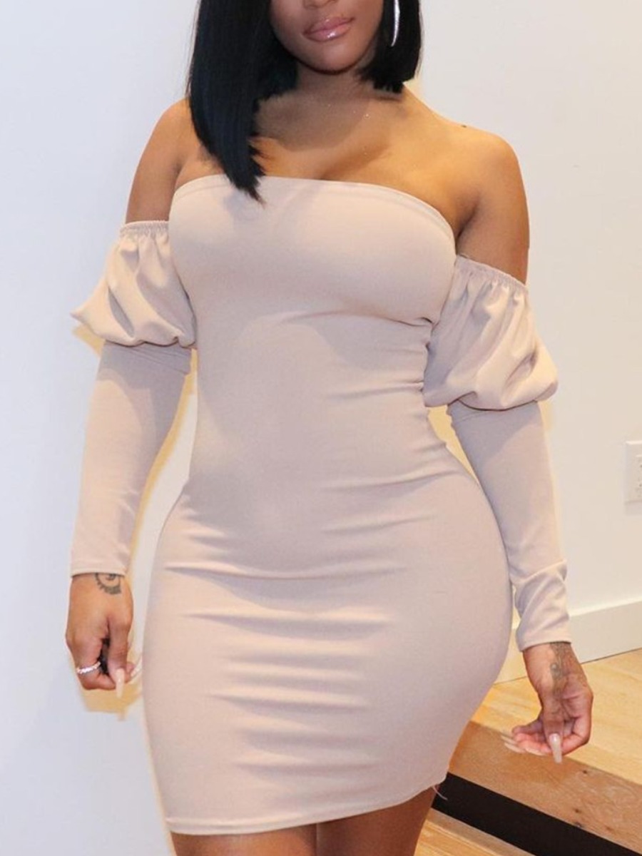 

Lovely Sweet Off The Shoulder Ruffle Design Light Pink Mini Dress