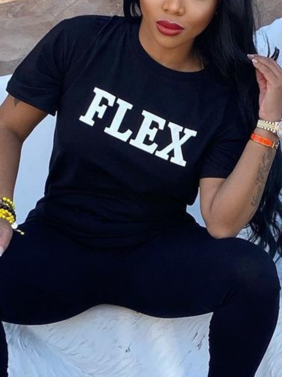 Lovely Casual O Neck Letter Print Black T-shirt