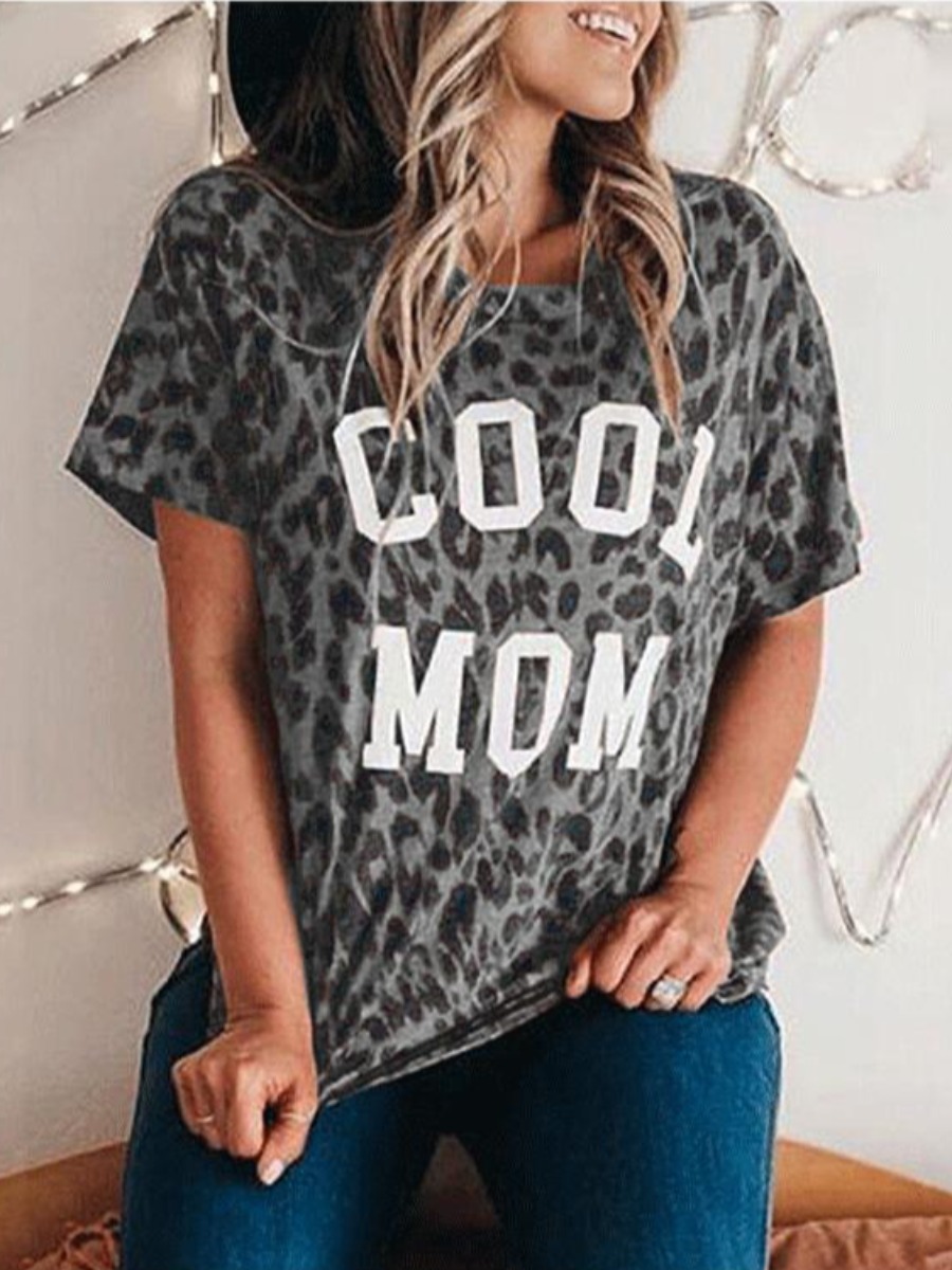 

LW Street Leopard Letter Print Grey T-shirt