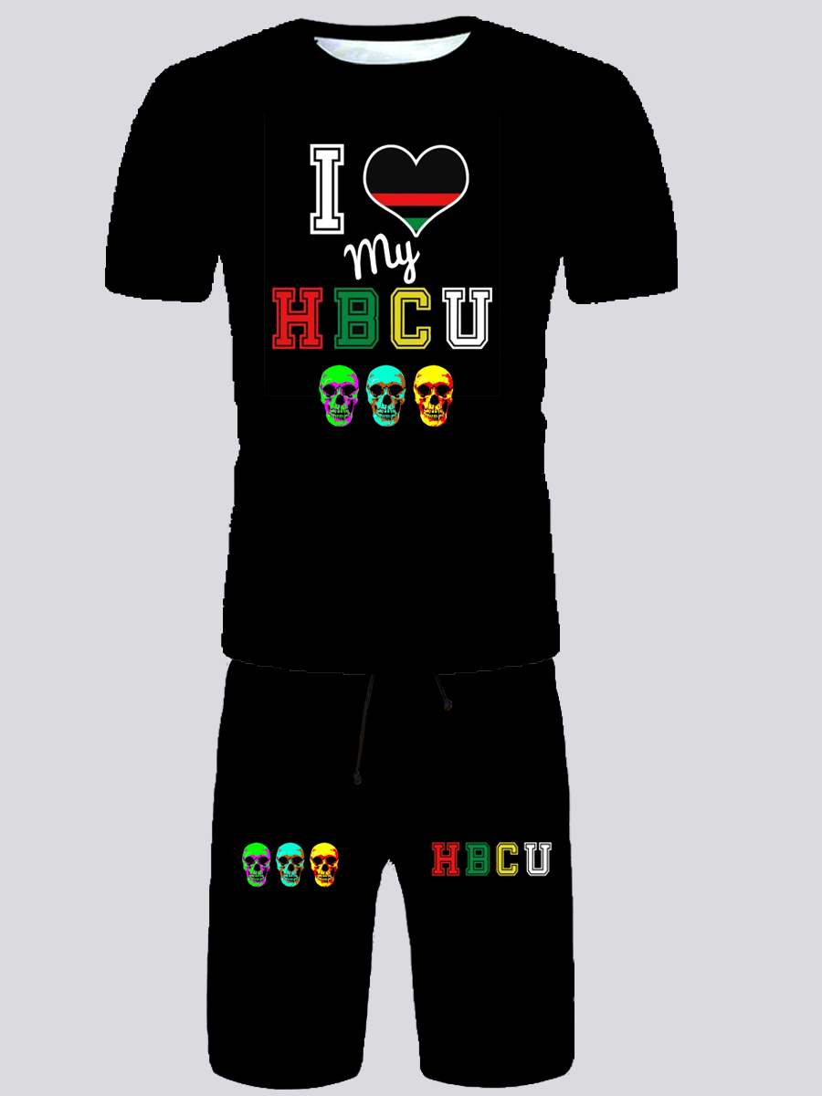 

Lovely Men Casual Skull Head Letter Print Black Two Piece Shorts Set