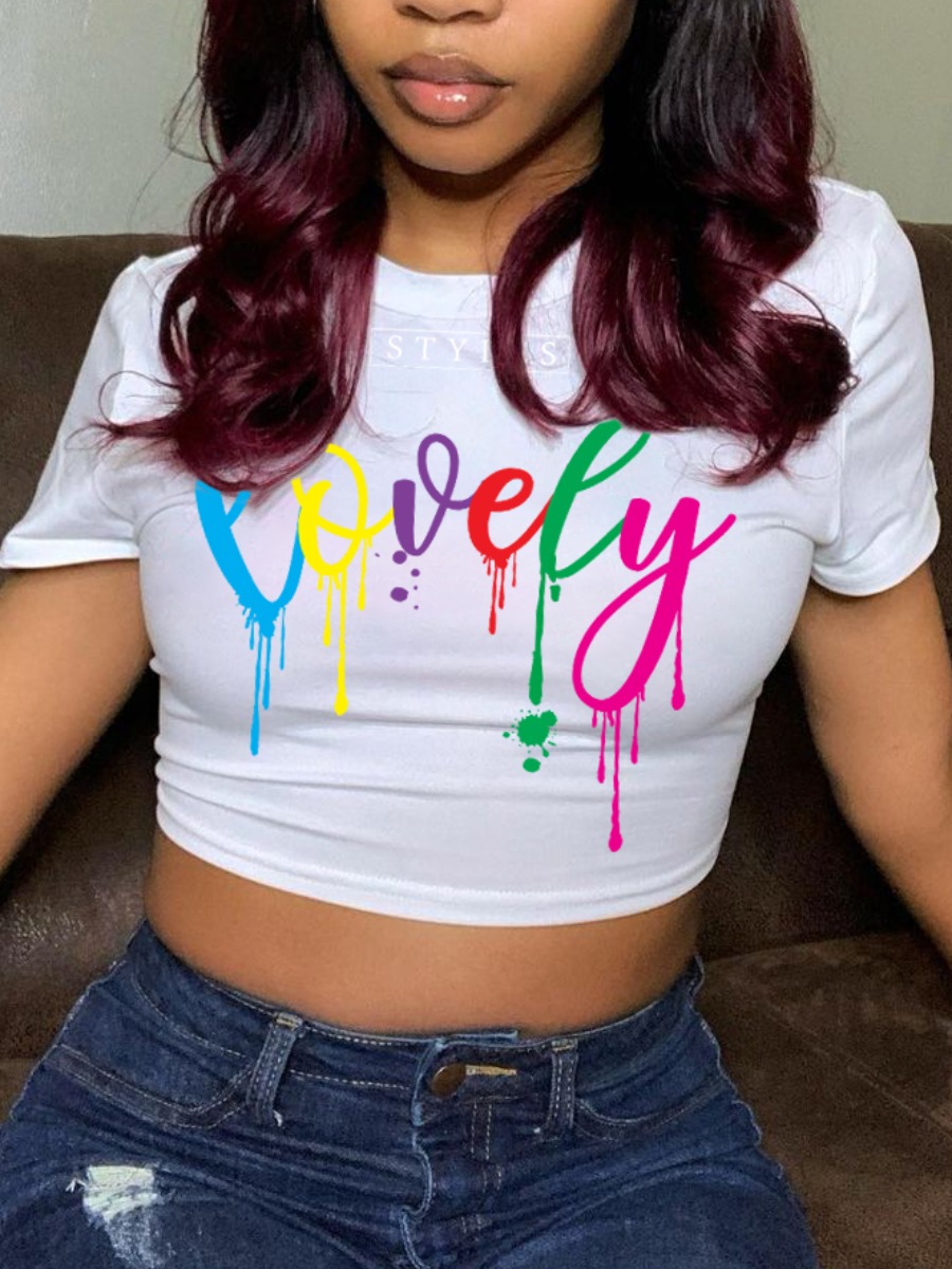 

Lovely Casual O Neck Letter Print White T-shirt