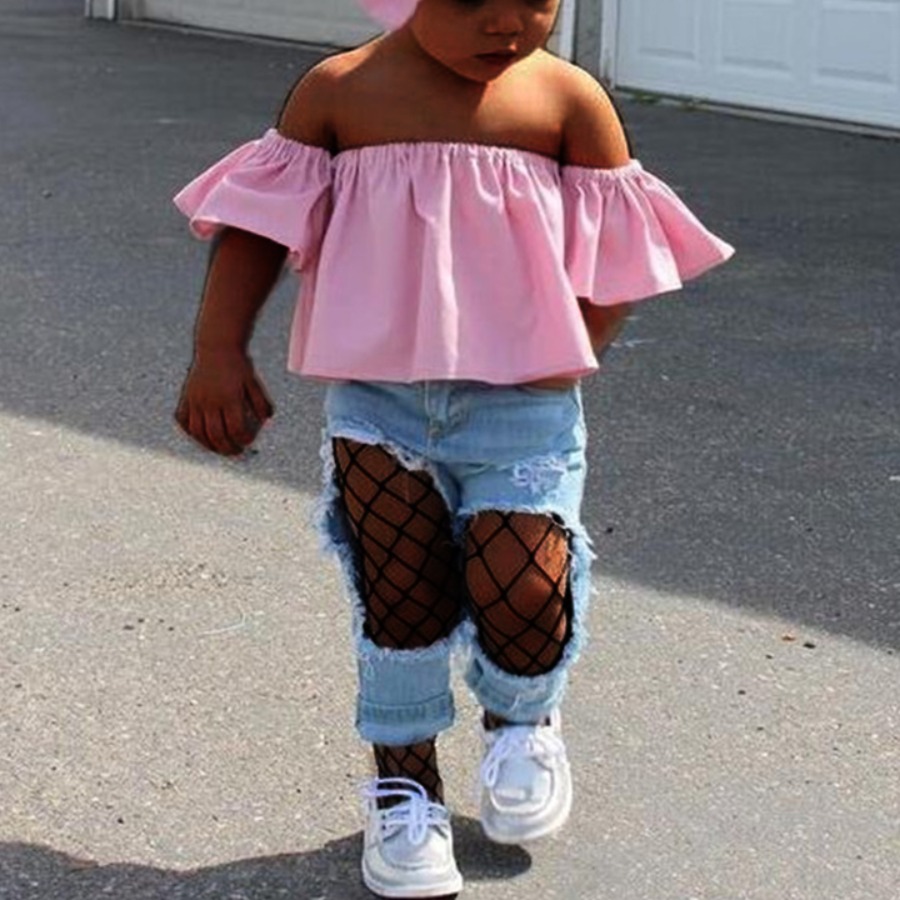 

Lovely Girl Casual Flounce Design Ripped Pink Two Piece Pants Set