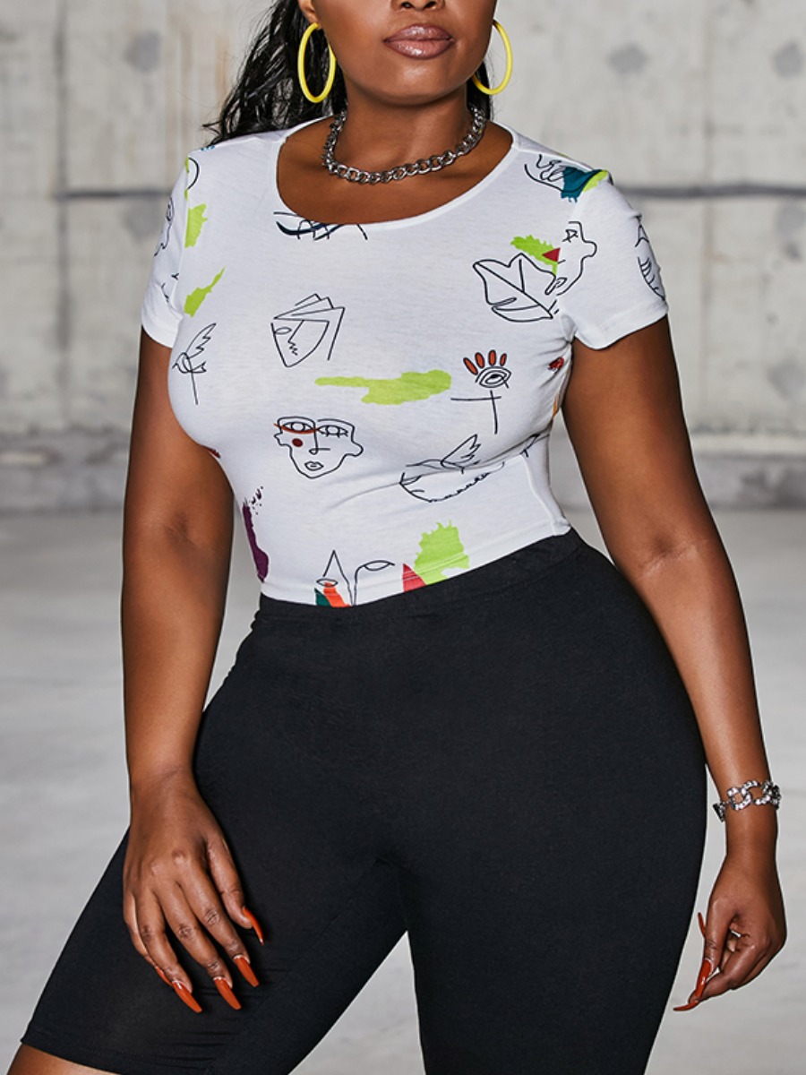

LW Street O Neck Graffiti Print White T-shirt