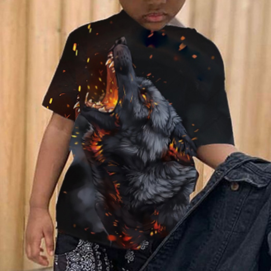 

Lovely Boy Street O Neck Animal Print Black T-shirt