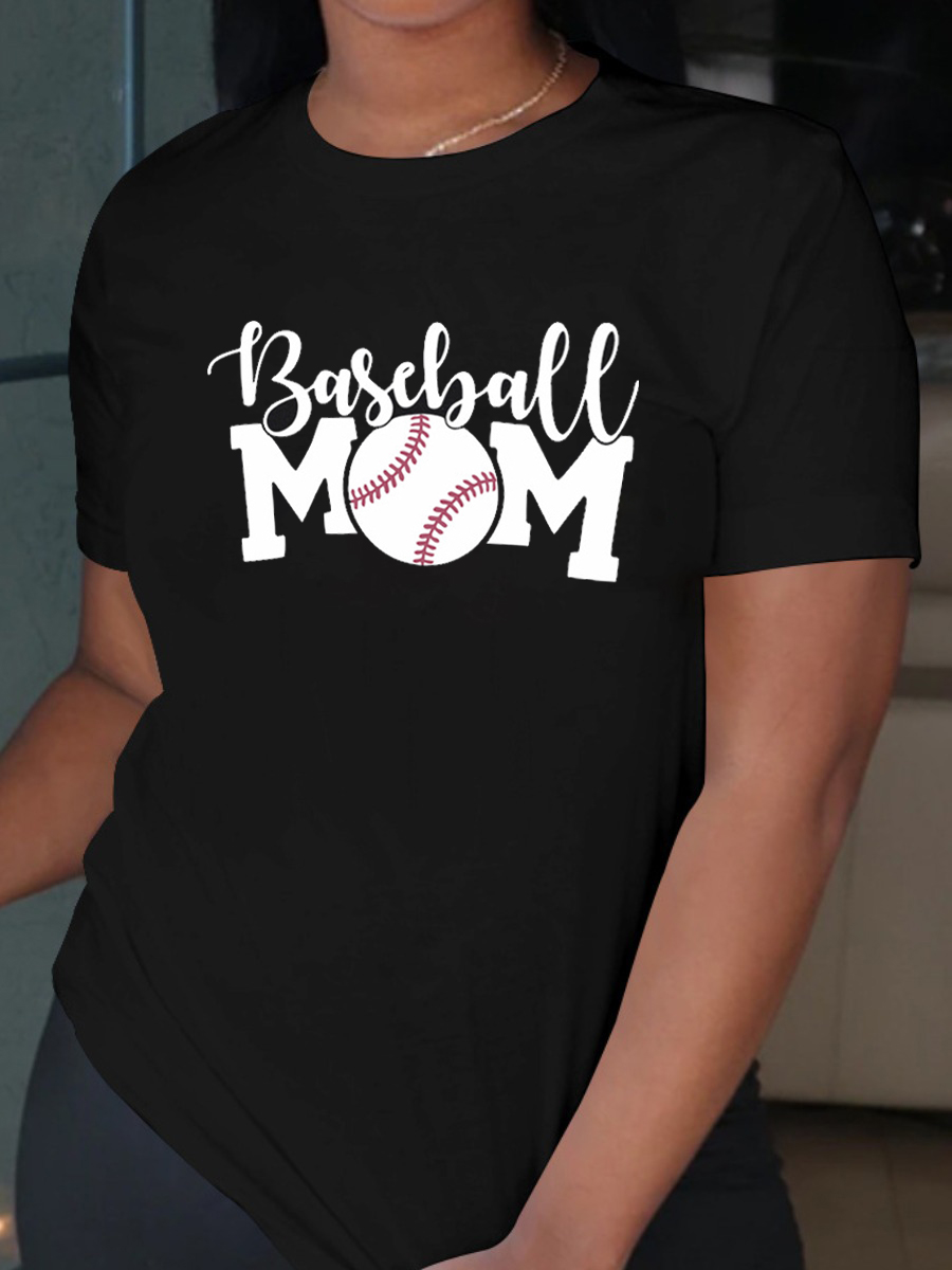 

Lovely Plus Size Casual O Neck Letter Print Black T-shirt