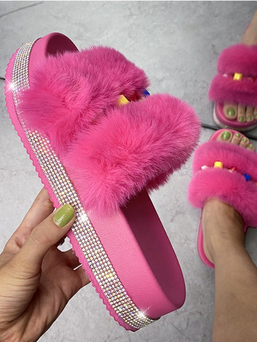 

Lovely Street Fluffy Rose Red Platform Shoes