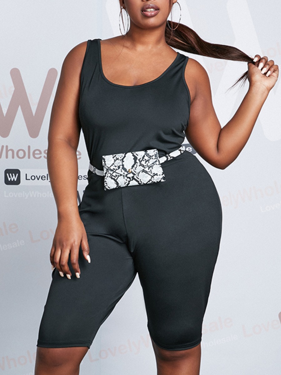 

Lovely Plus Size Casual U Neck Elastic Black One-piece Romper(Without Bag)
