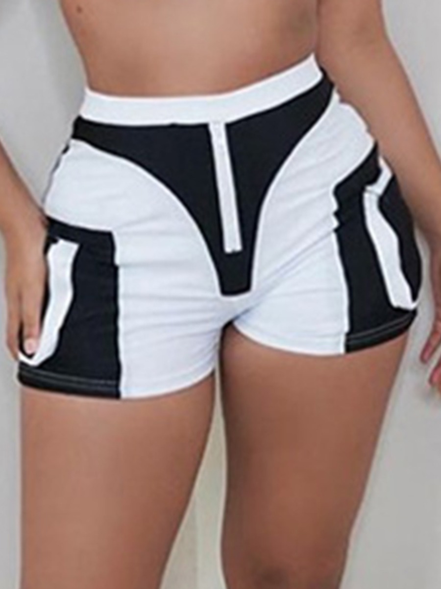 

Lovely Street Color-lump Patchwork Black Shorts