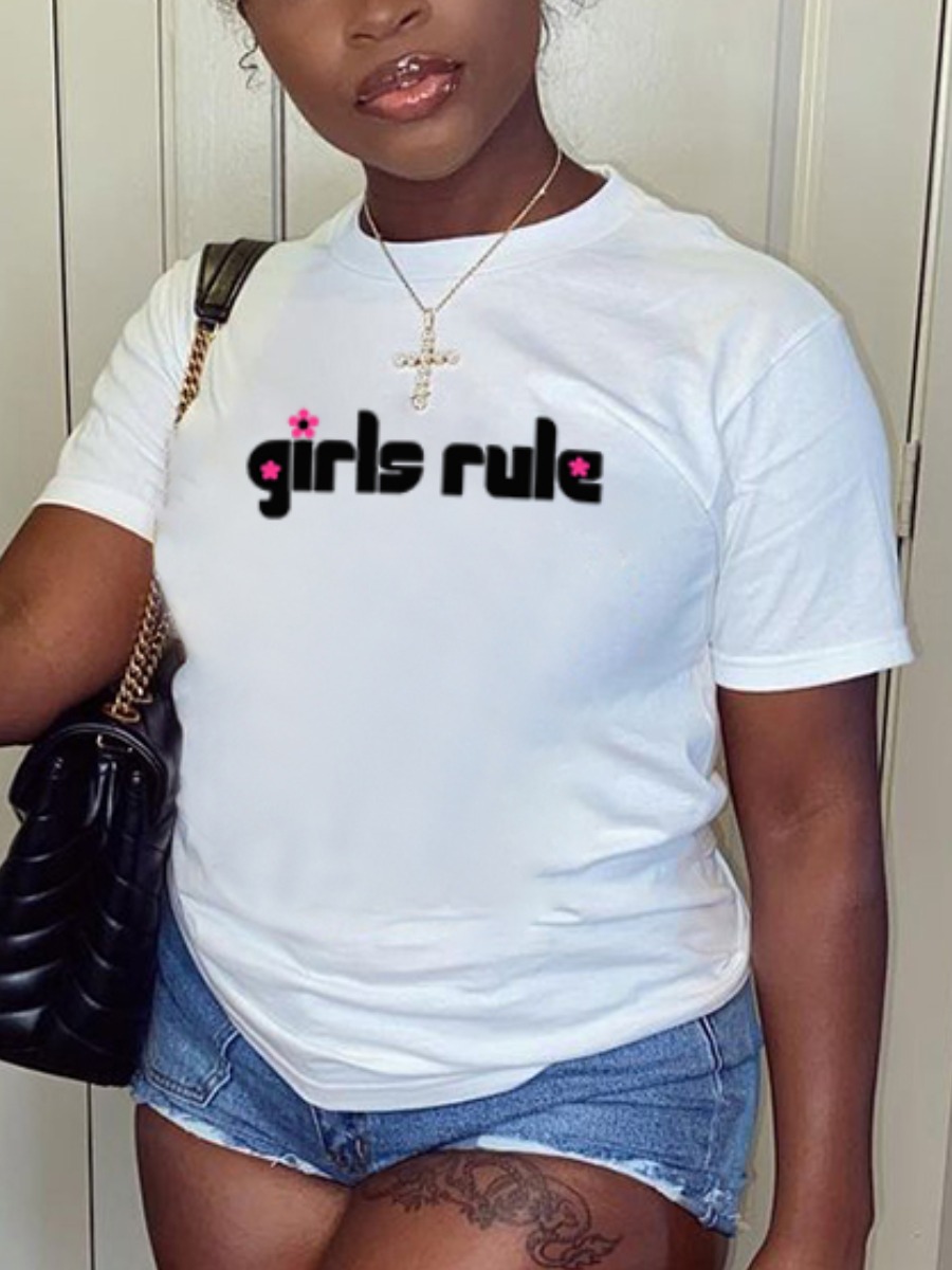 

Lovely Casual O Neck Letter Print White T-shirt