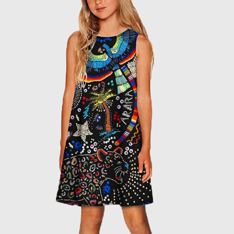 

Lovely Girl Casual O Neck Graffiti Print Black Knee Length Dress