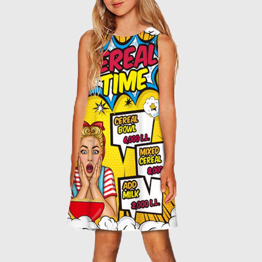 

Lovely Girl Street Letter Print Patchwork Yellow Knee Length Dress