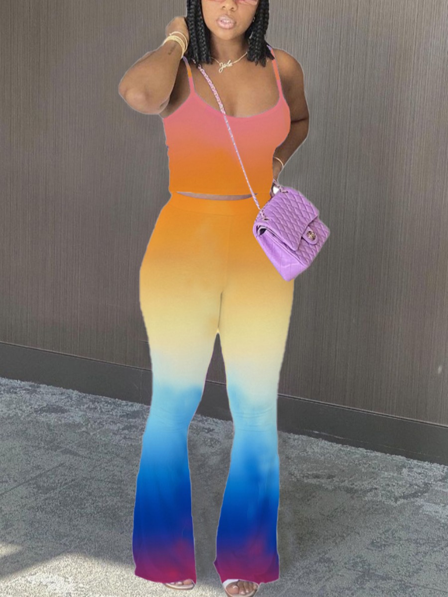

Lovely Street Gradient Flared Croci Two Piece Pants Set