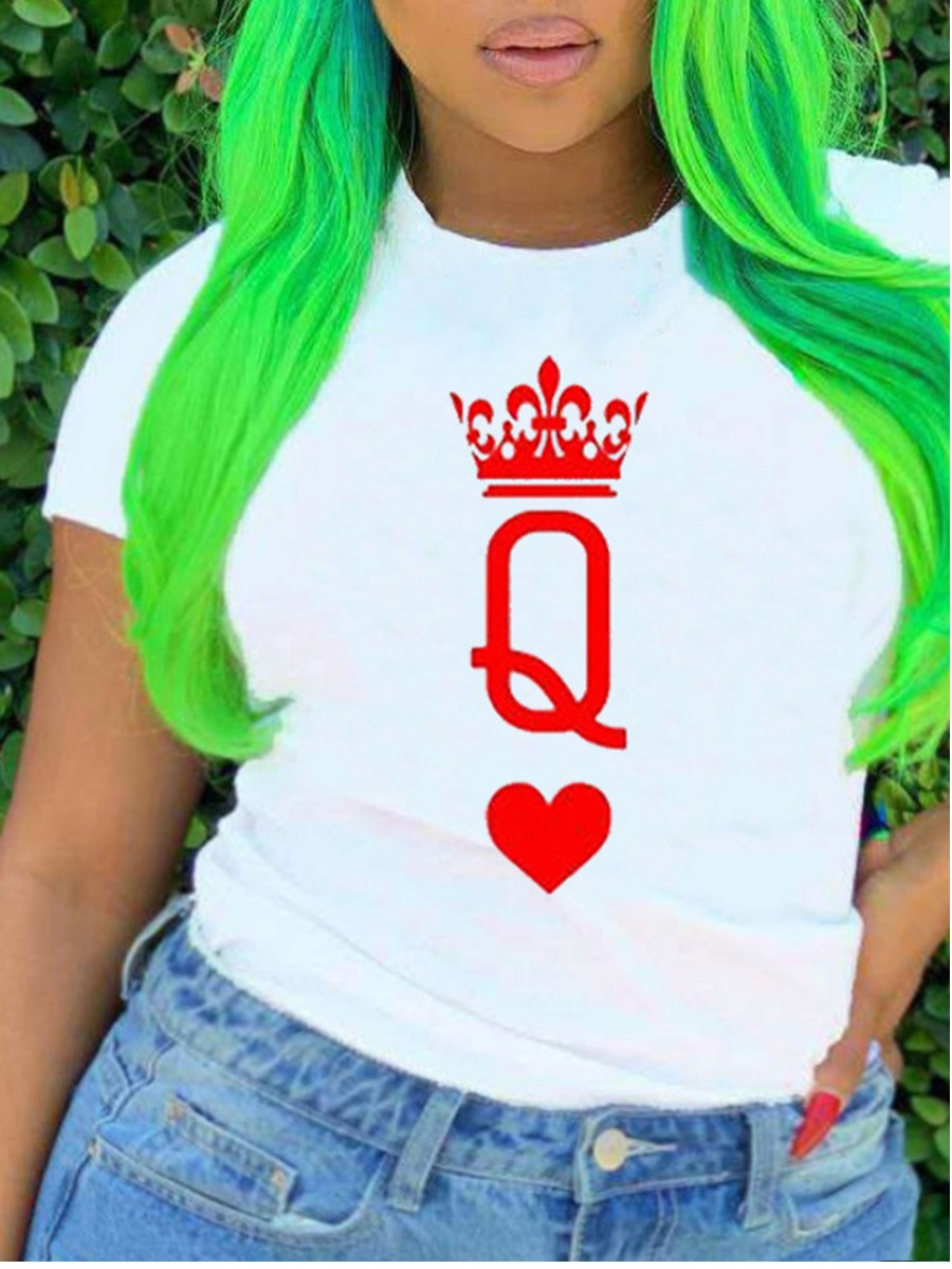 

Lovely Plus Size Street Crown Letter Print Red T-shirt