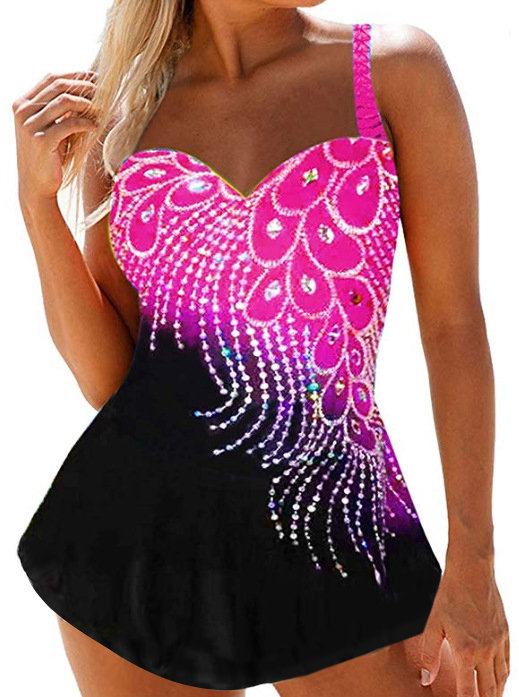 

Lovely Plus Size Boho Gradient Flounce Design Pink One-piece Swimsuit