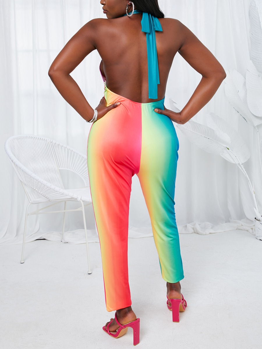 

LW Sweet Backless Gradient Multicolor One-piece Jumpsuit, Multi